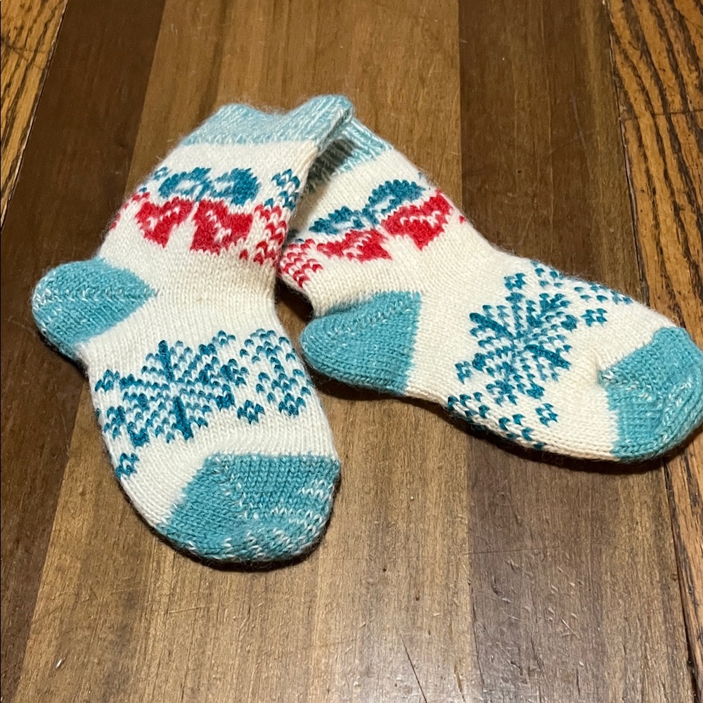 Vintage wool, hand knit Christmas socks